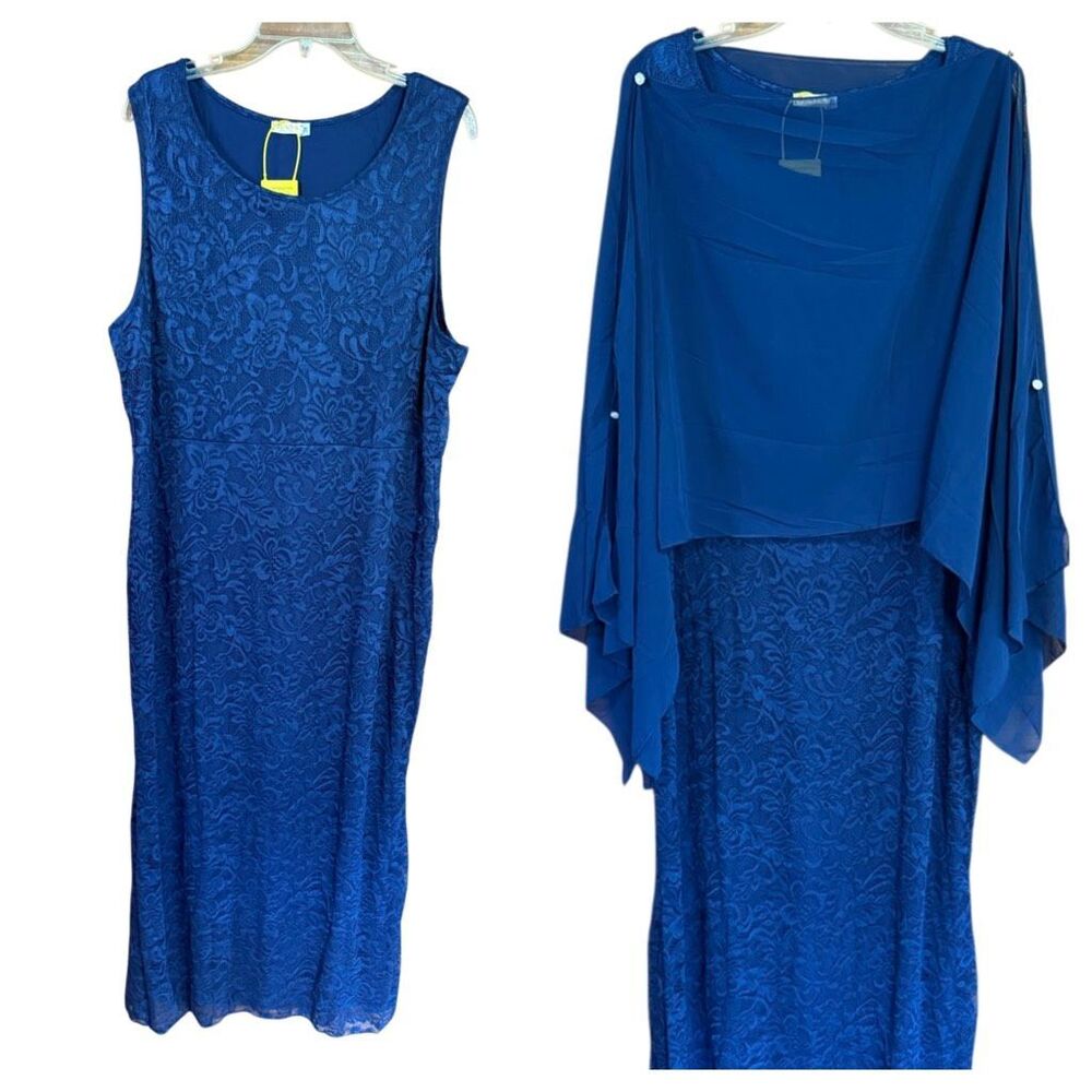 ZOMVA  Navy Blue Lace Sleeveless Maxi Dress With shawl Sz 3X NWT